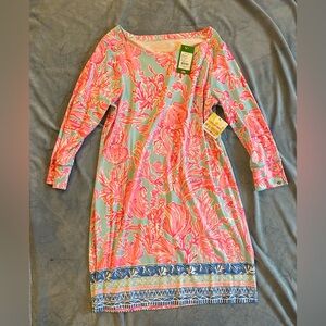 NWT Lilly Pulitzer Sophie Dress Sea Salt Size L Seasalt Blue UPF 50+